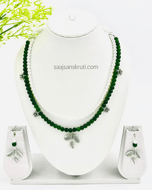 Green and Pearl Two-Layer Necklace