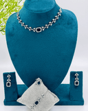 Dark Blue silver AD Stone Necklace combo (Necklace, Ring, Braclate,Earring)