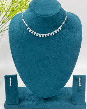 Pink and Blue Square AD Stone Simple Necklace