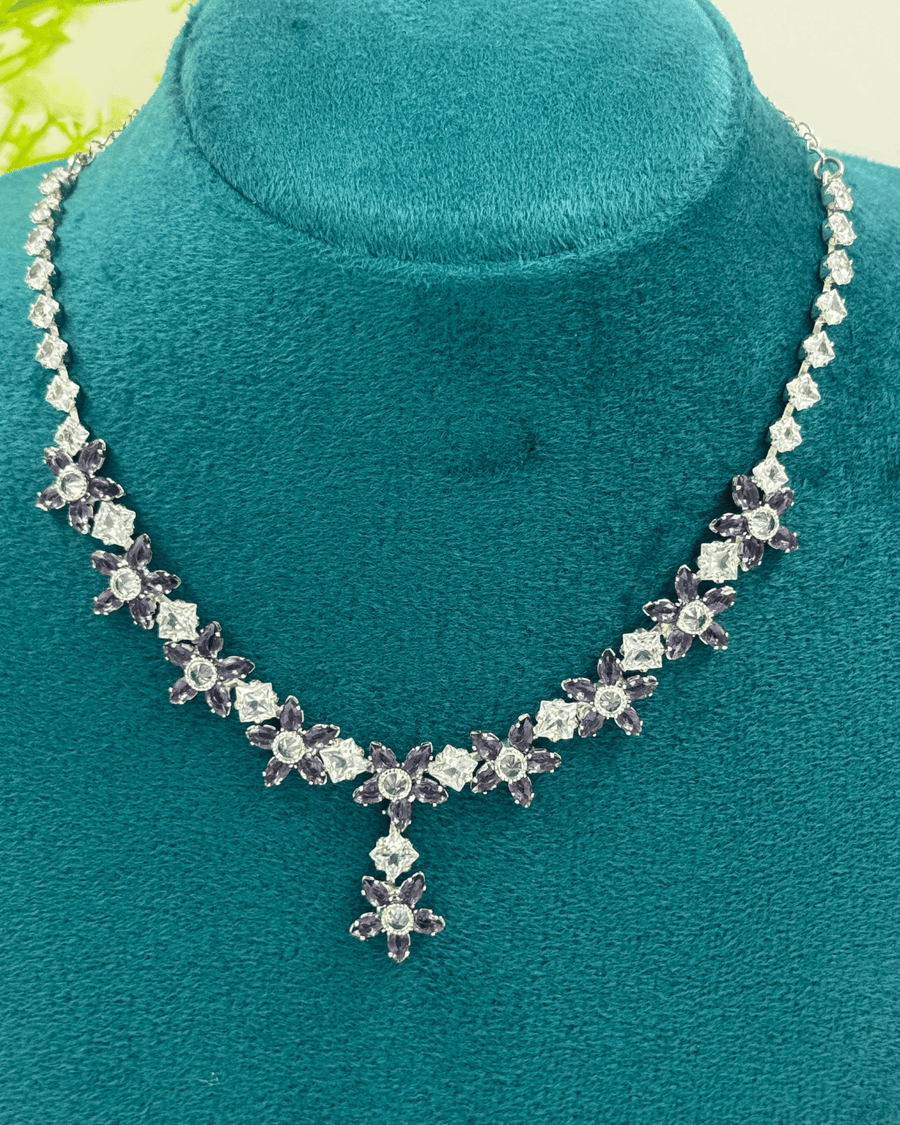 Purple Flower AD Stone Necklace