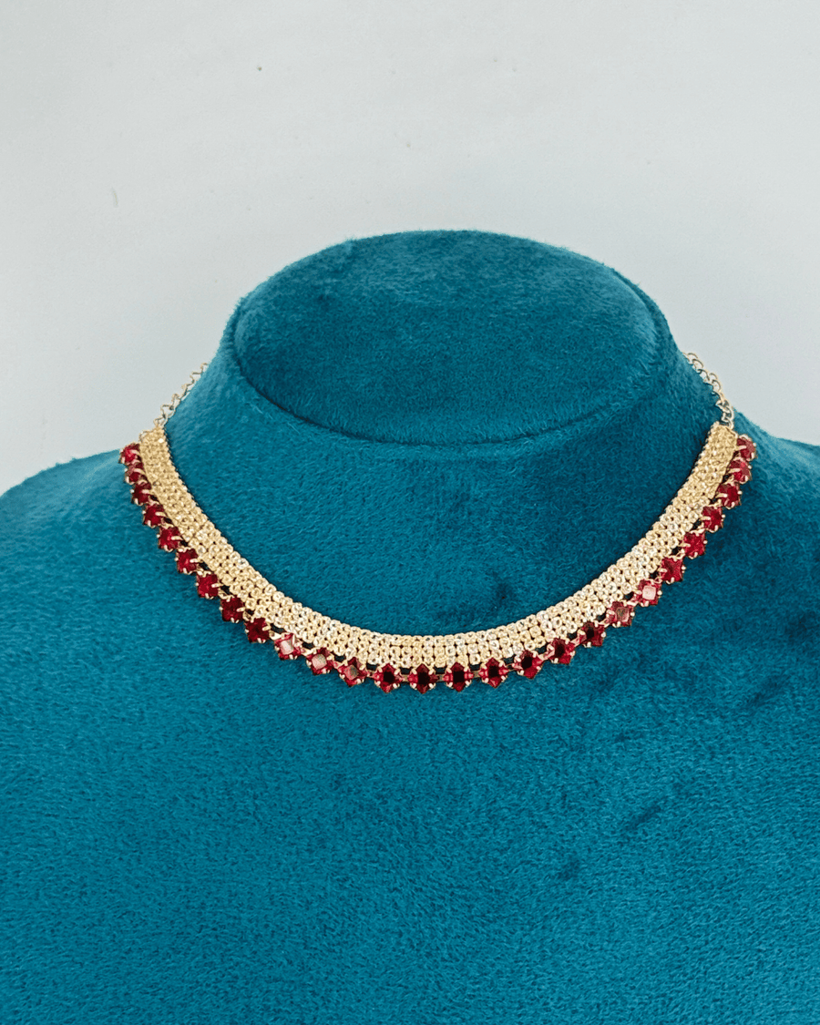 Red Square Golden AD Stone Necklace