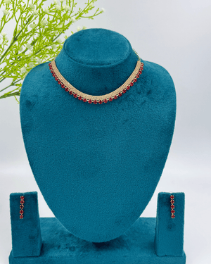 Red Square Golden AD Stone Necklace