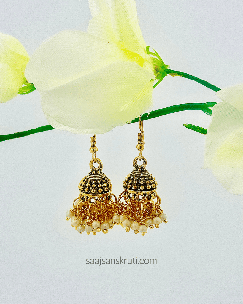 Traditional Jhumka Earrings with White Loreals