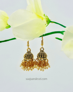 Traditional Jhumka Earrings with White Loreals
