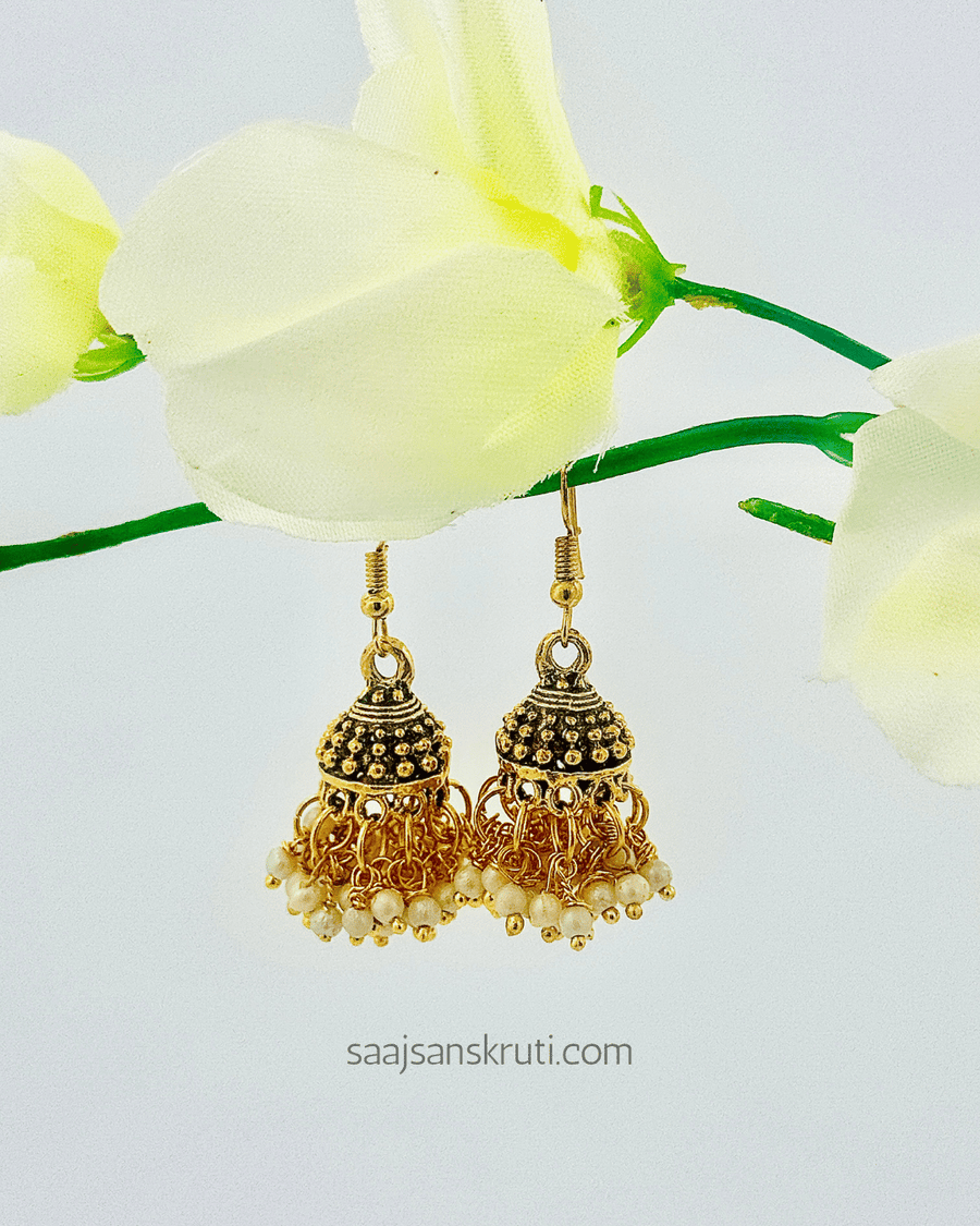 Traditional Jhumka Earrings with White Loreals