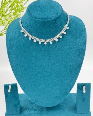 Blue and Pink Round AD Stone Simple Necklace