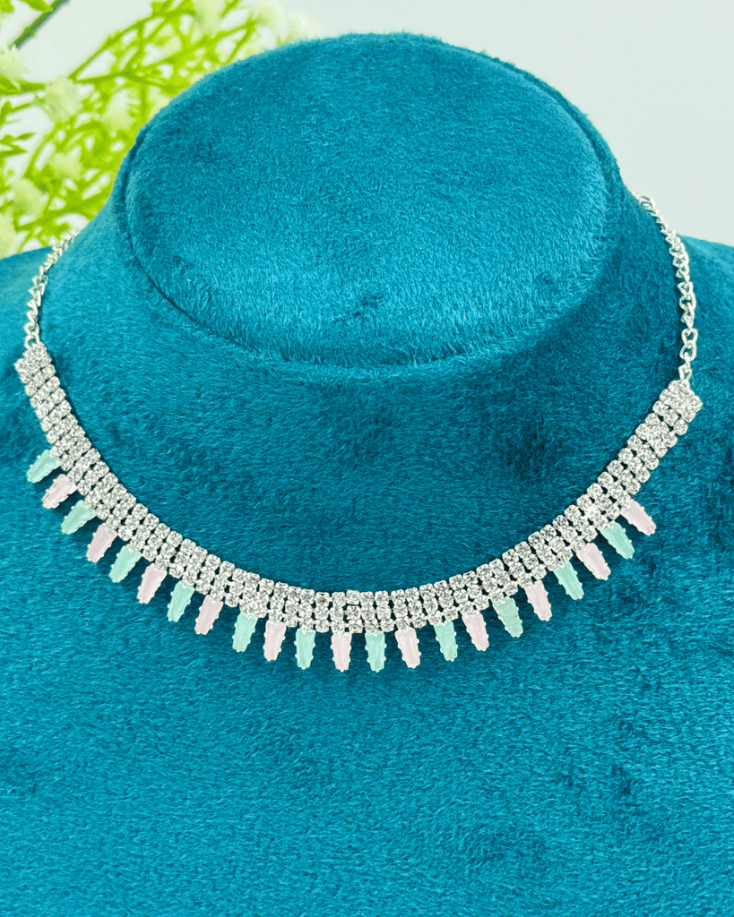 Pink And Blue Simple AD Stone Necklace