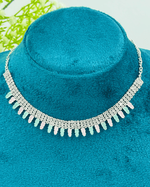 Pink And Blue Simple AD Stone Necklace