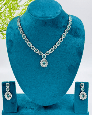 Light Green Silver AD Stone Necklace