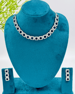 Dark Blue silver AD Stone Necklace