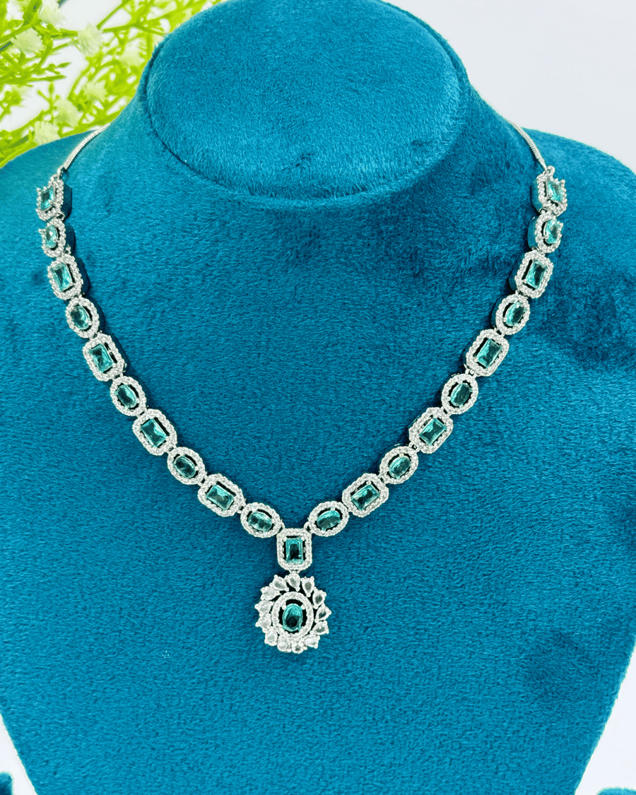 Light Green Silver AD Stone Necklace