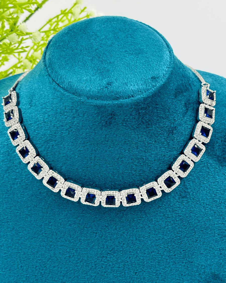 Dark Blue silver AD Stone Necklace