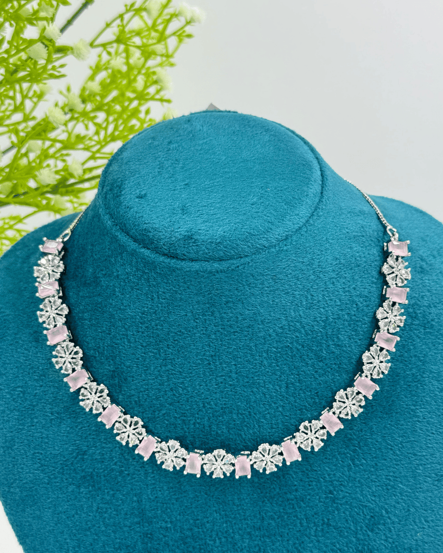 Pink and White Flower AD Stone Necklace