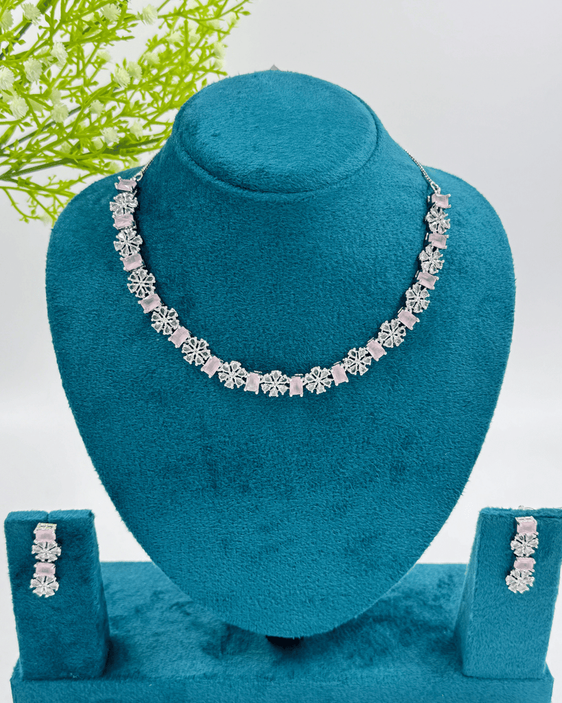Pink and White Flower AD Stone Necklace