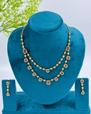 Pink drop shape Kundan 2 layer Golden AD Stone Necklace