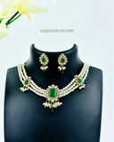Regal Green Kundan Pearl Choker Necklace Set