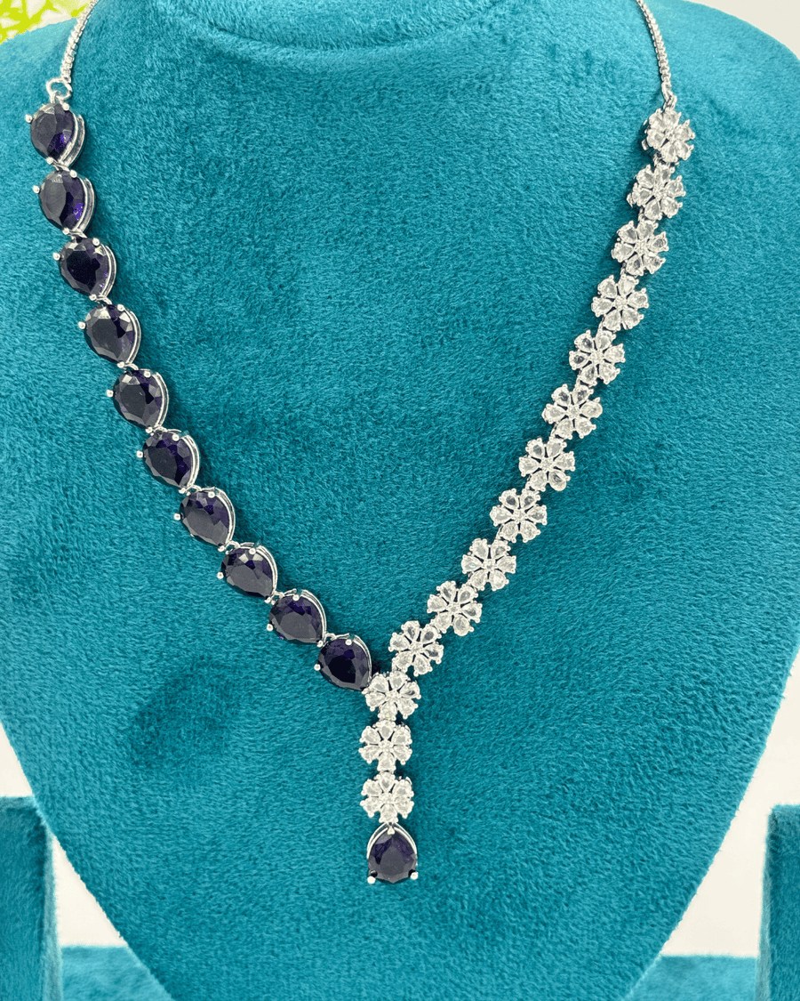 Purple And White Half-Half silver tone Necklace