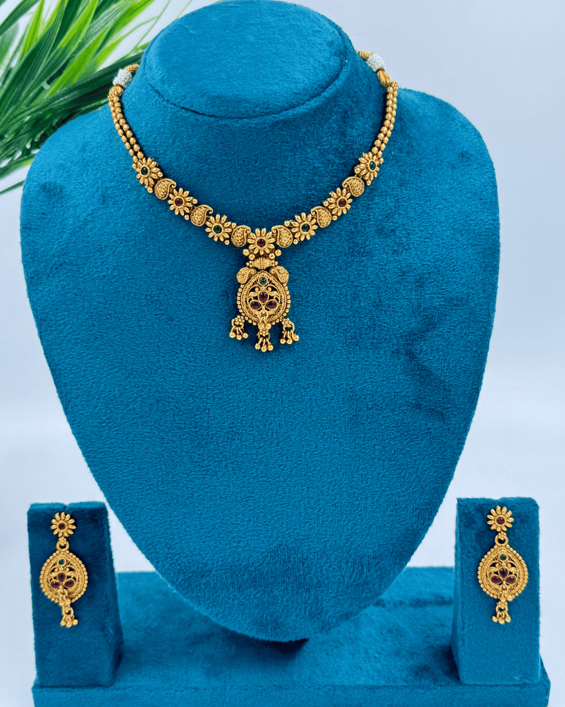 Pink And Greeen Matt Chokar Necklace