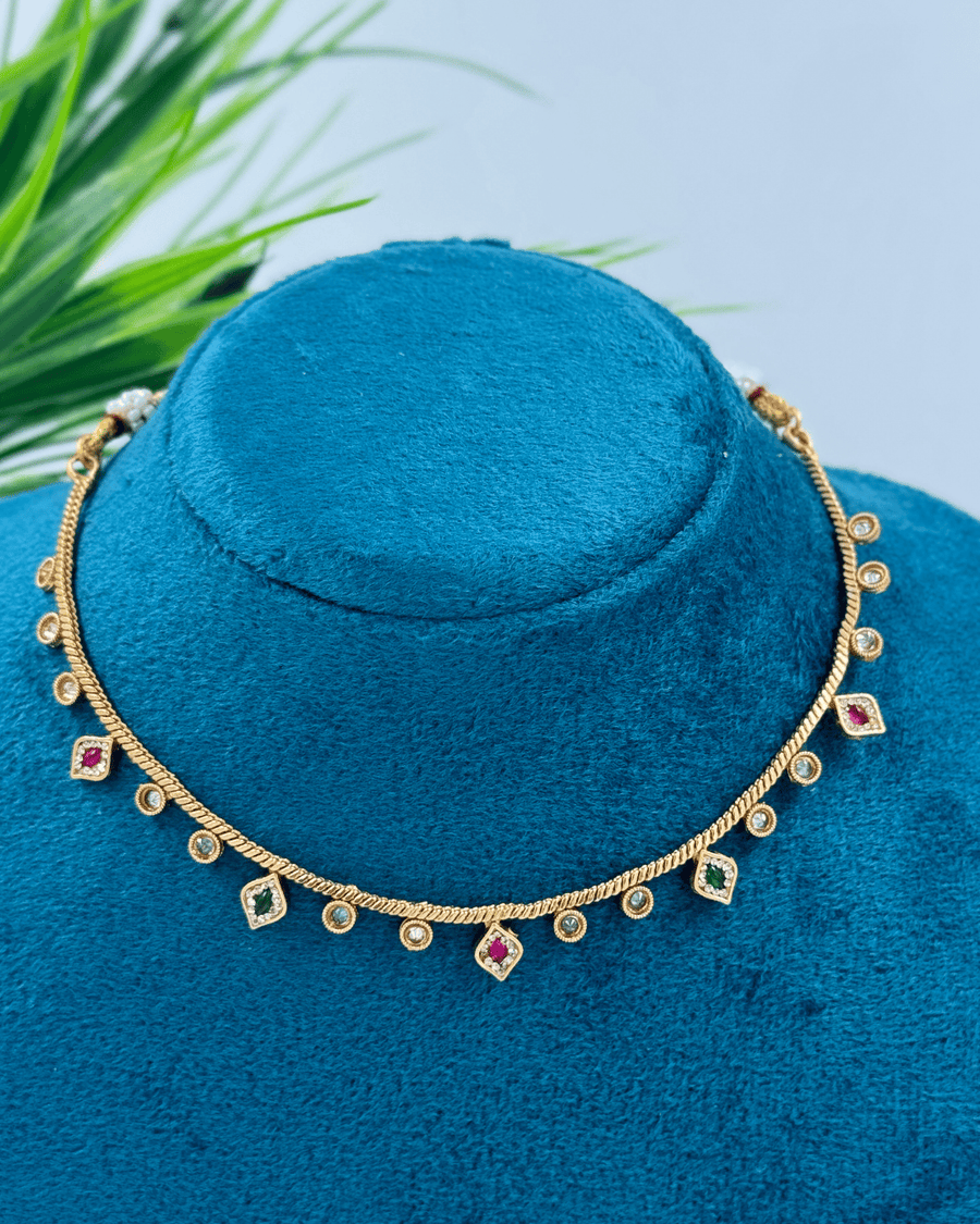 Pink And Green Thin Chokar Necklace