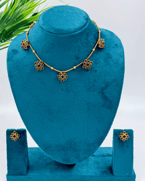 Pink And Green Square Pentant Chain Chokar Necklace