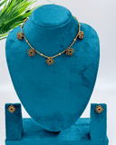 Pink And Green Square Pentant Chain Chokar Necklace