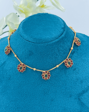 Pink And Green Flower Chain Choker Necklace