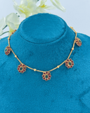 Pink And Green Flower Chain Choker Necklace