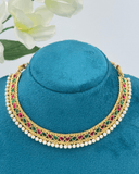 Pink And Green with Moti Chokar Necklace