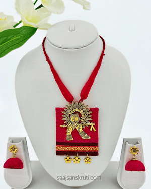 Pink Khan Fabric Necklace Set