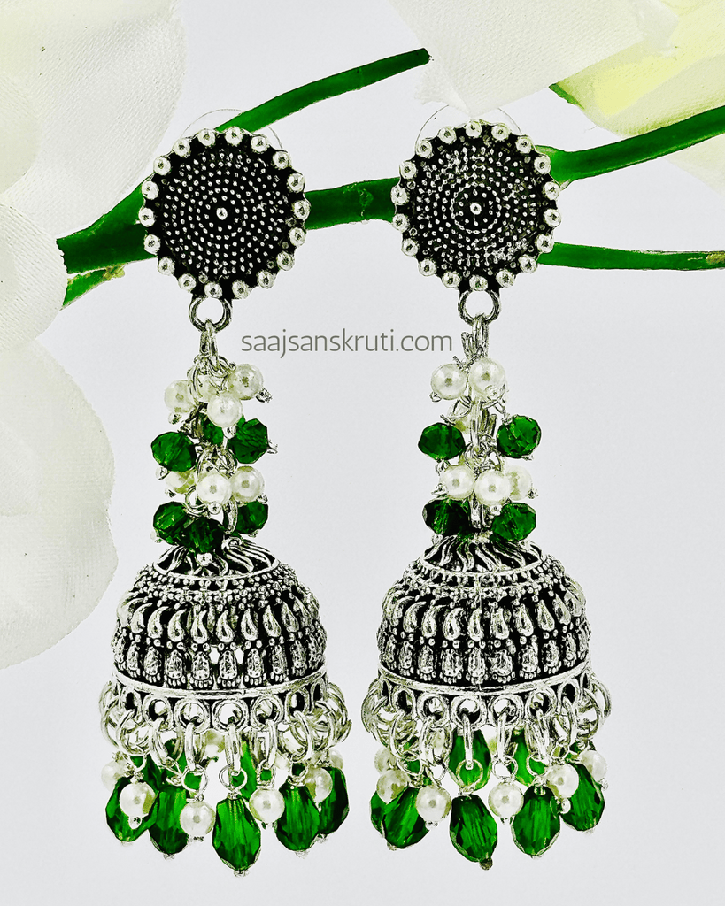 Green Oxidised Jhumka Earrings