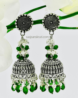 Green Oxidised Jhumka Earrings