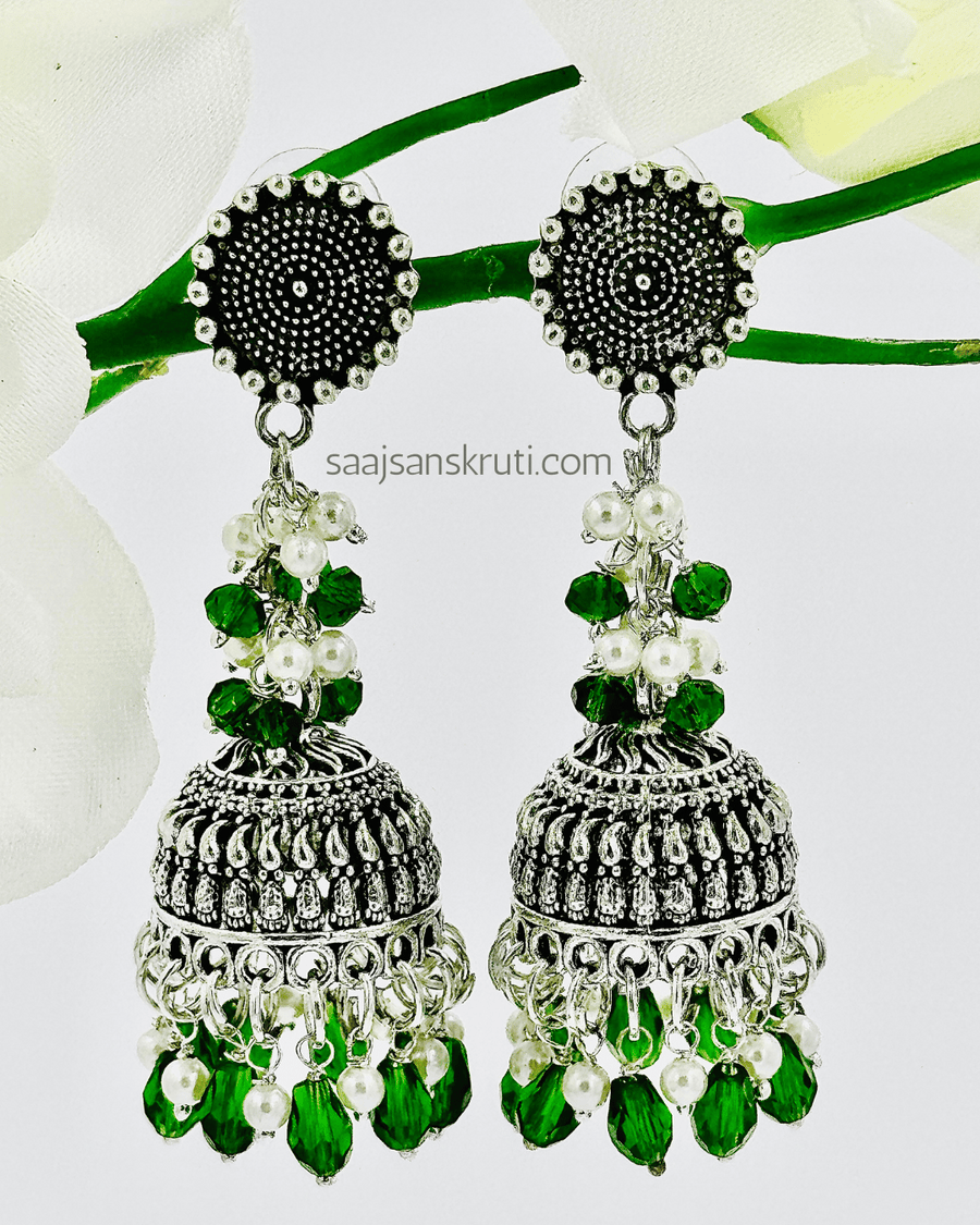 Green Oxidised Jhumka Earrings