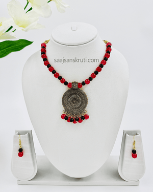 Red & Black Antique Beaded Necklace