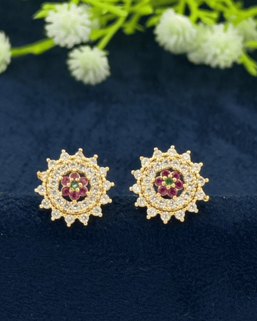 Pink And Green AD Stone Stud
