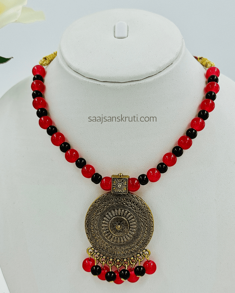 Red & Black Antique Beaded Necklace